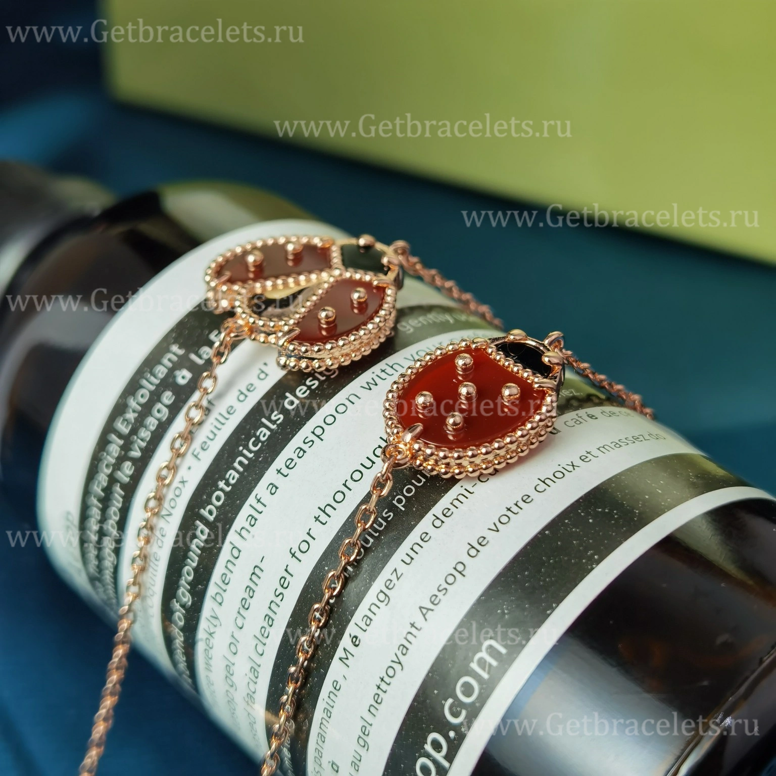New Replica Van Cleef Arpels Lucky Spring Long Bracelet Closed Wings Ladybug Rose Gold Carnelian Onyx