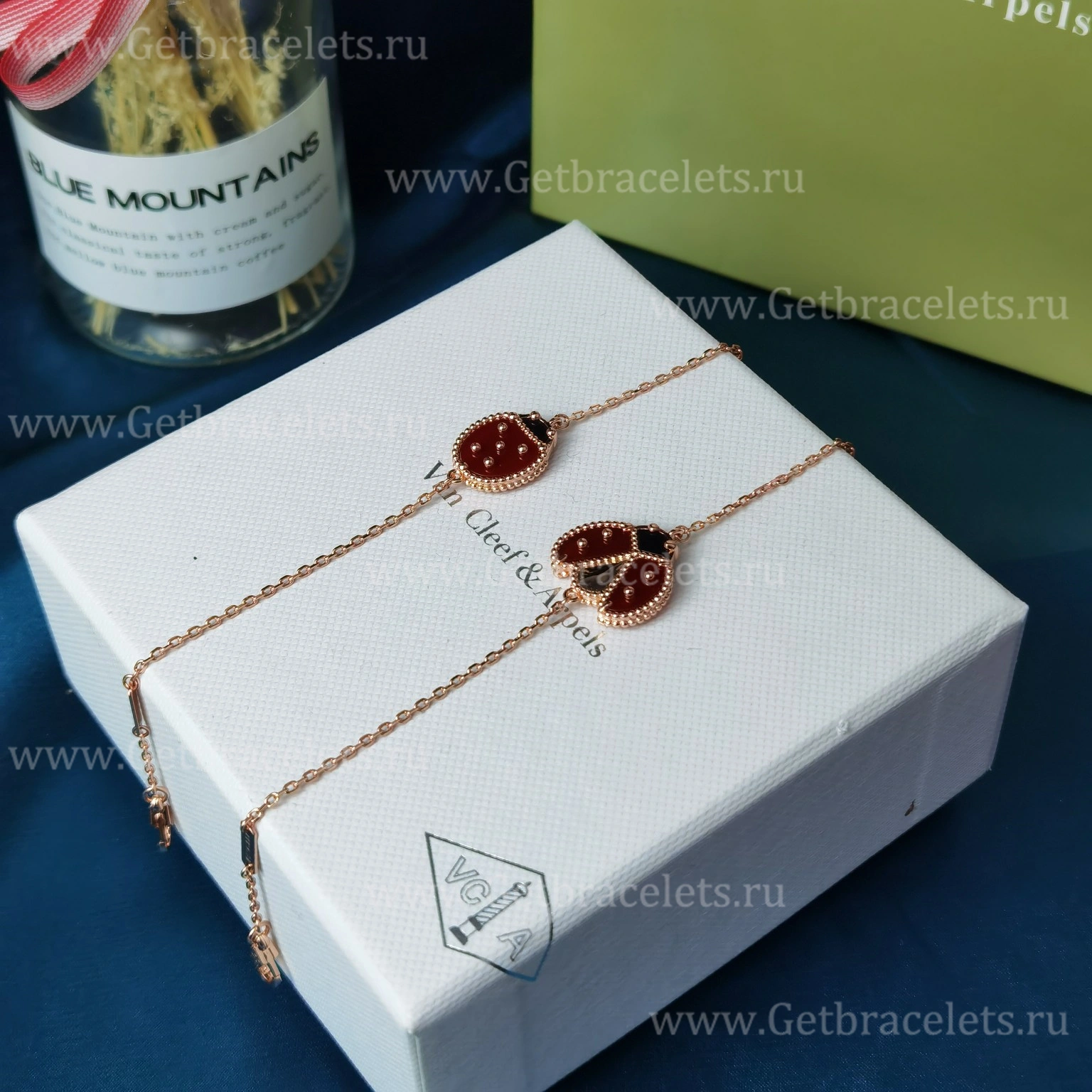 New Replica Van Cleef Arpels Lucky Spring Long Bracelet Closed Wings Ladybug Rose Gold Carnelian Onyx