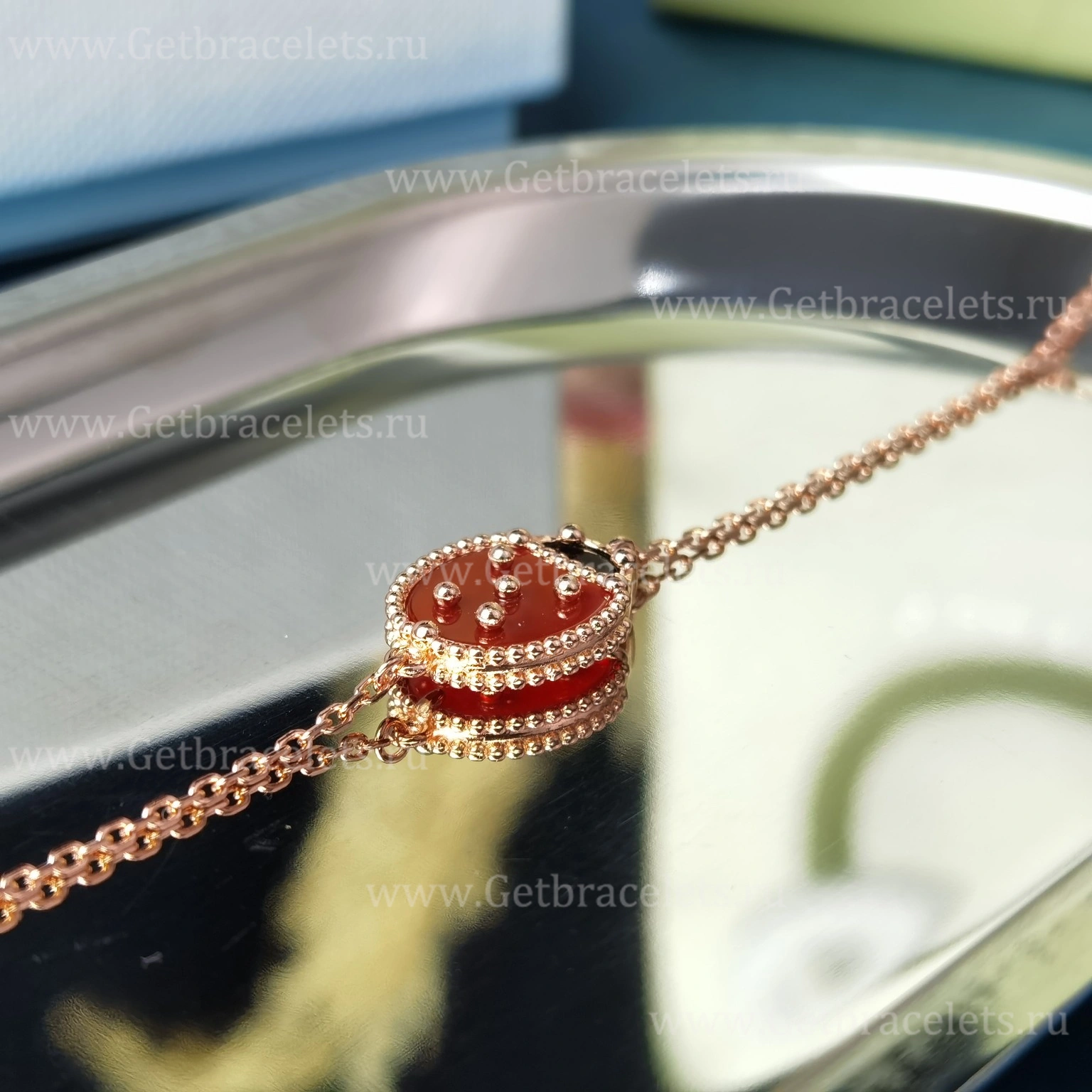 New Replica Van Cleef Arpels Lucky Spring Long Bracelet Closed Wings Ladybug Rose Gold Carnelian Onyx