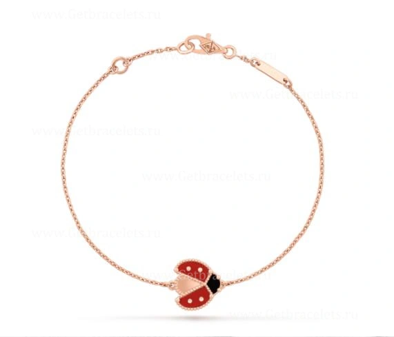 New Replica Van Cleef Arpels Lucky Spring Long Bracelet Open Wings Ladybug Rose Gold Carnelian Onyx