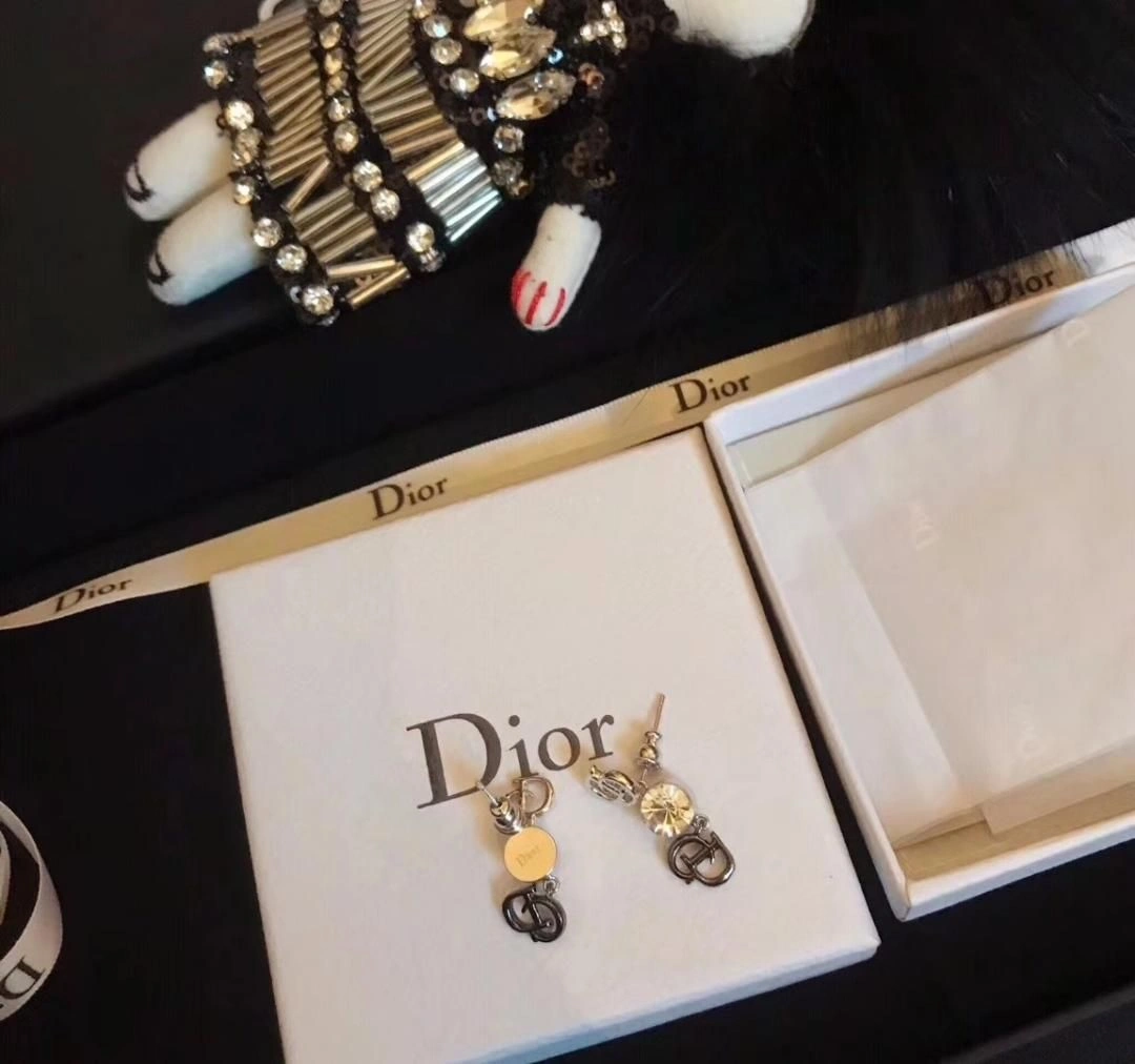 New Style Dior C-D Shaped Motif White Crstal Womens Sterling Silver Drop Earrings Price List
