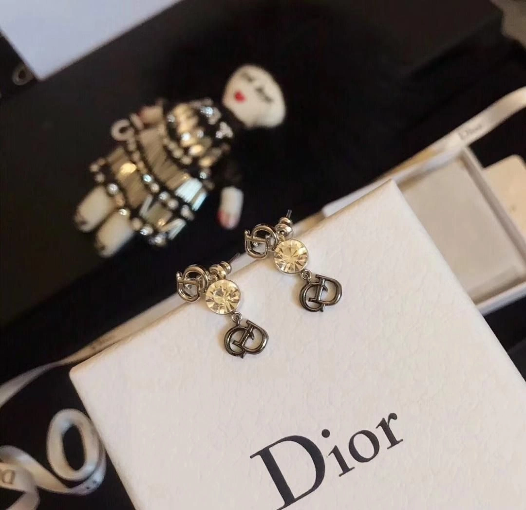 New Style Dior C-D Shaped Motif White Crstal Womens Sterling Silver Drop Earrings Price List