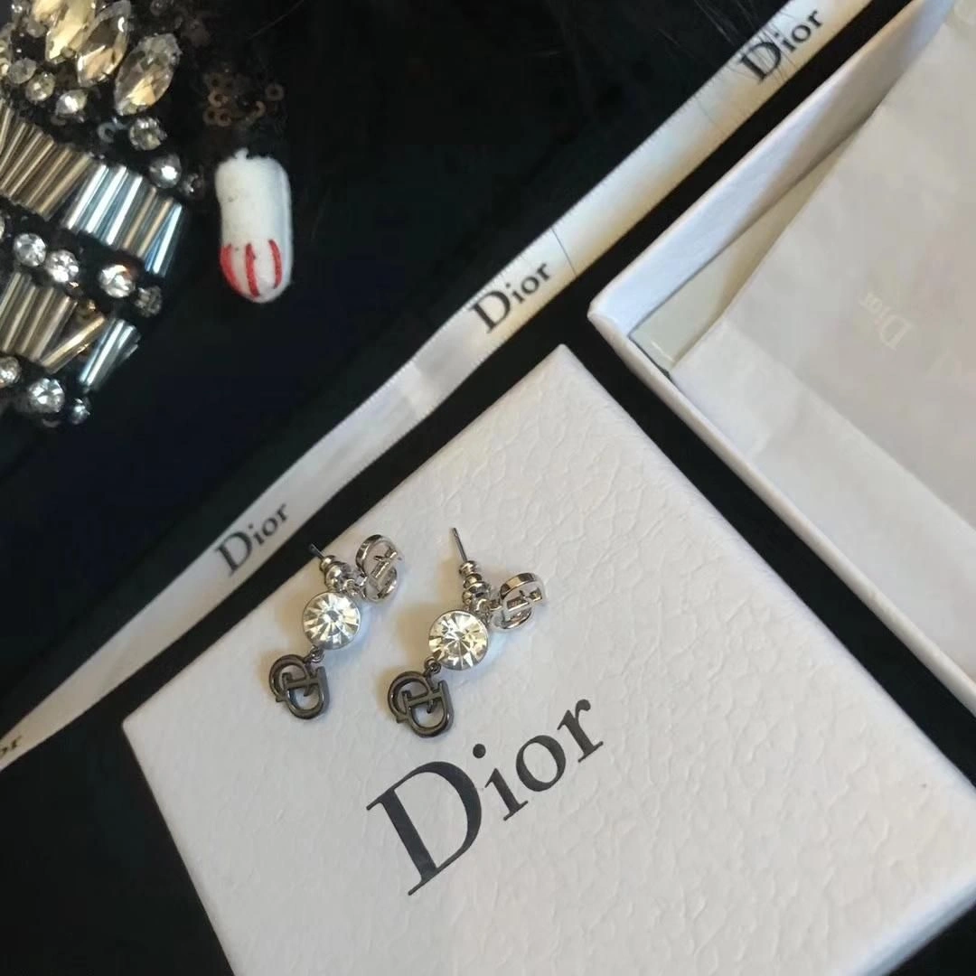 New Style Dior C-D Shaped Motif White Crstal Womens Sterling Silver Drop Earrings Price List