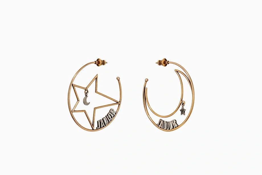 New Style Dior J??Adior Star-Moon Asymmetric Pendant Ladies Aged Brass Logo Motif Hoops Replica E0915ADRMT_D652