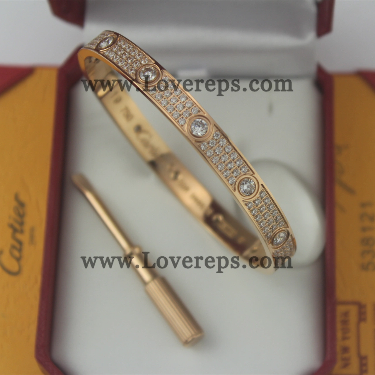 Normal Version Cartier Diamond-Paved Love Bracelet with 10 Big Diamonds Rose Gold (With screwdriver