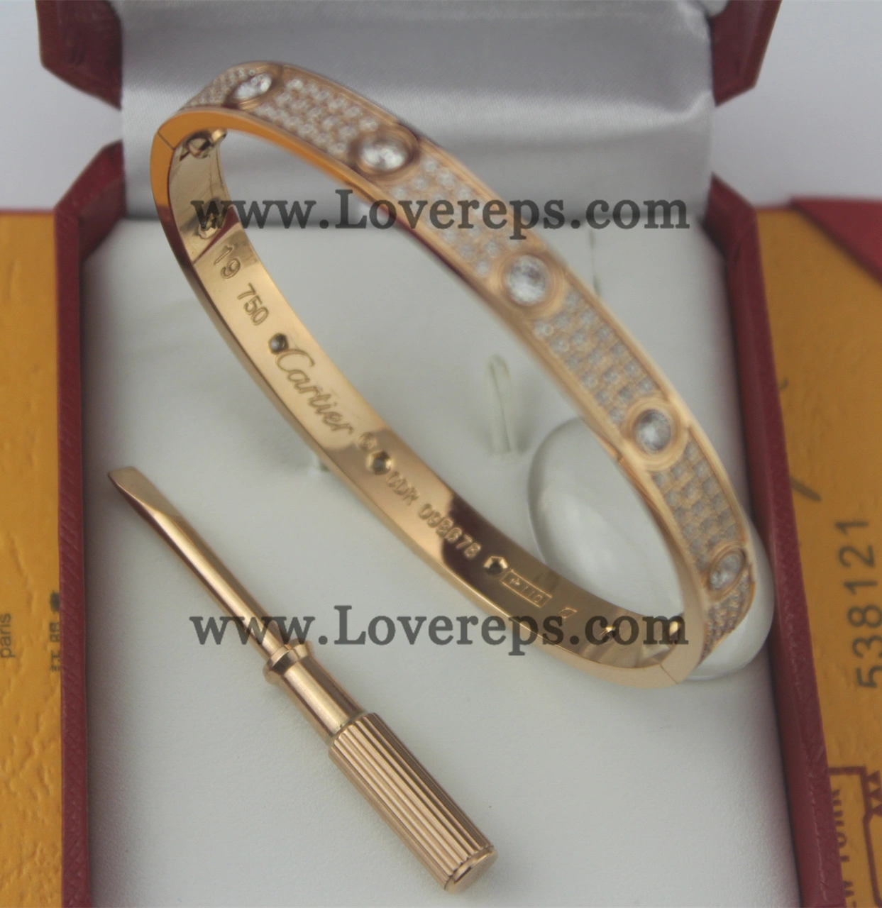 Normal Version Cartier Diamond-Paved Love Bracelet with 10 Big Diamonds Rose Gold (With screwdriver