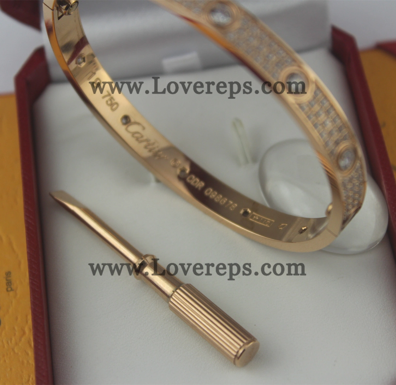 Normal Version Cartier Diamond-Paved Love Bracelet with 10 Big Diamonds Rose Gold (With screwdriver