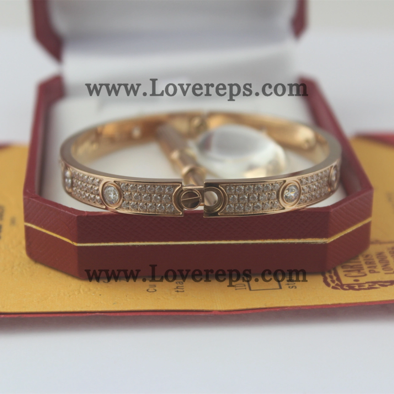 Normal Version Cartier Diamond-Paved Love Bracelet with 10 Big Diamonds Rose Gold (With screwdriver
