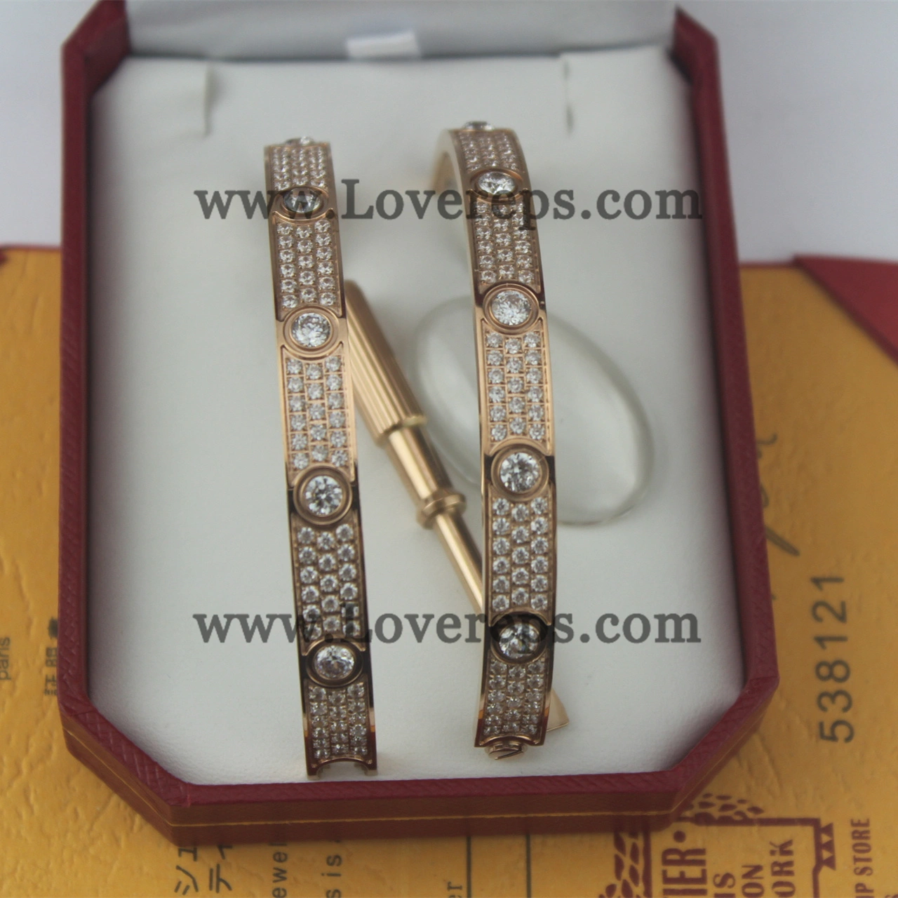 Normal Version Cartier Diamond-Paved Love Bracelet with 10 Big Diamonds Rose Gold (With screwdriver