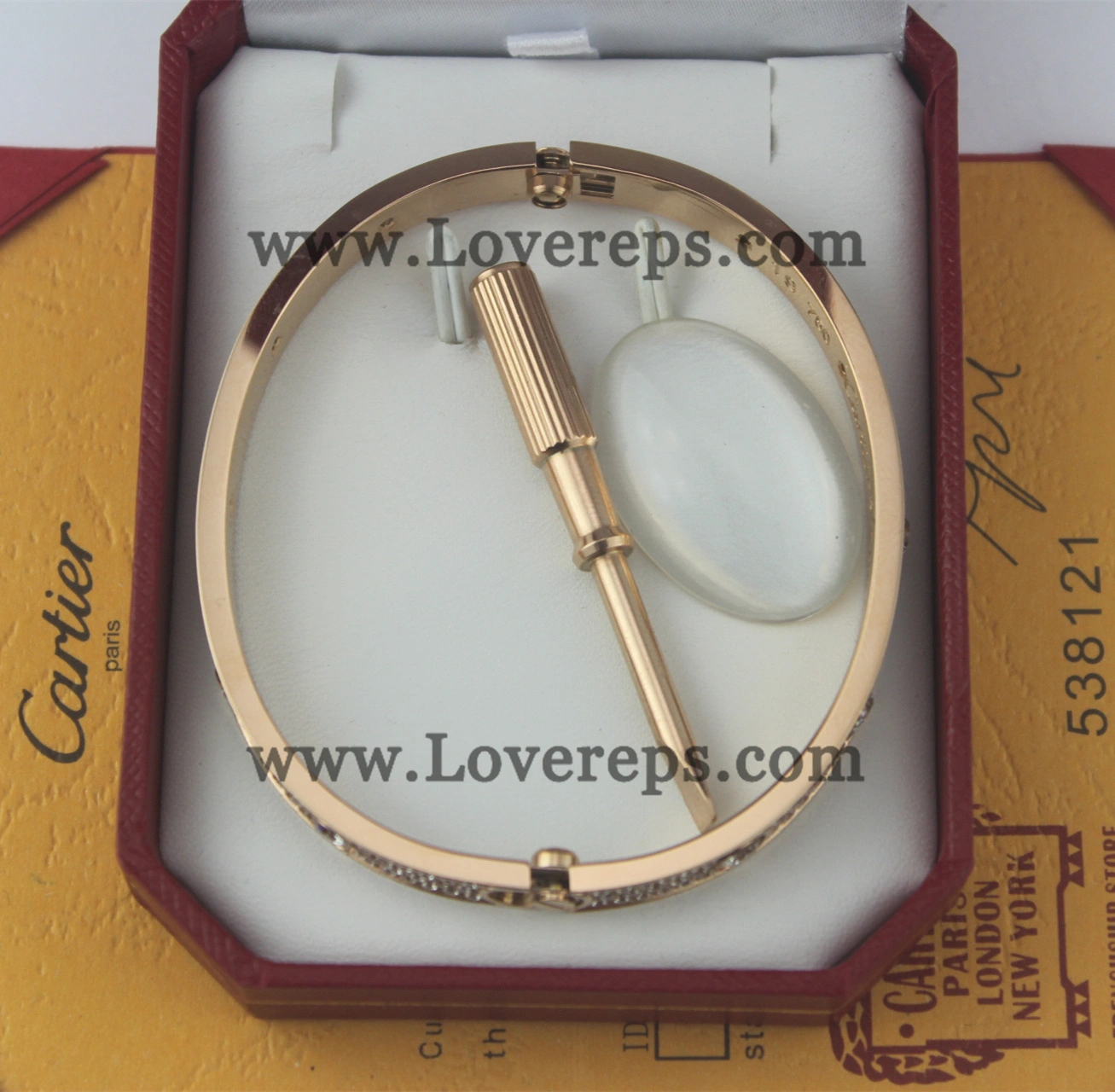 Normal Version Cartier Diamond-Paved Love Bracelet with 10 Big Diamonds Rose Gold (With screwdriver