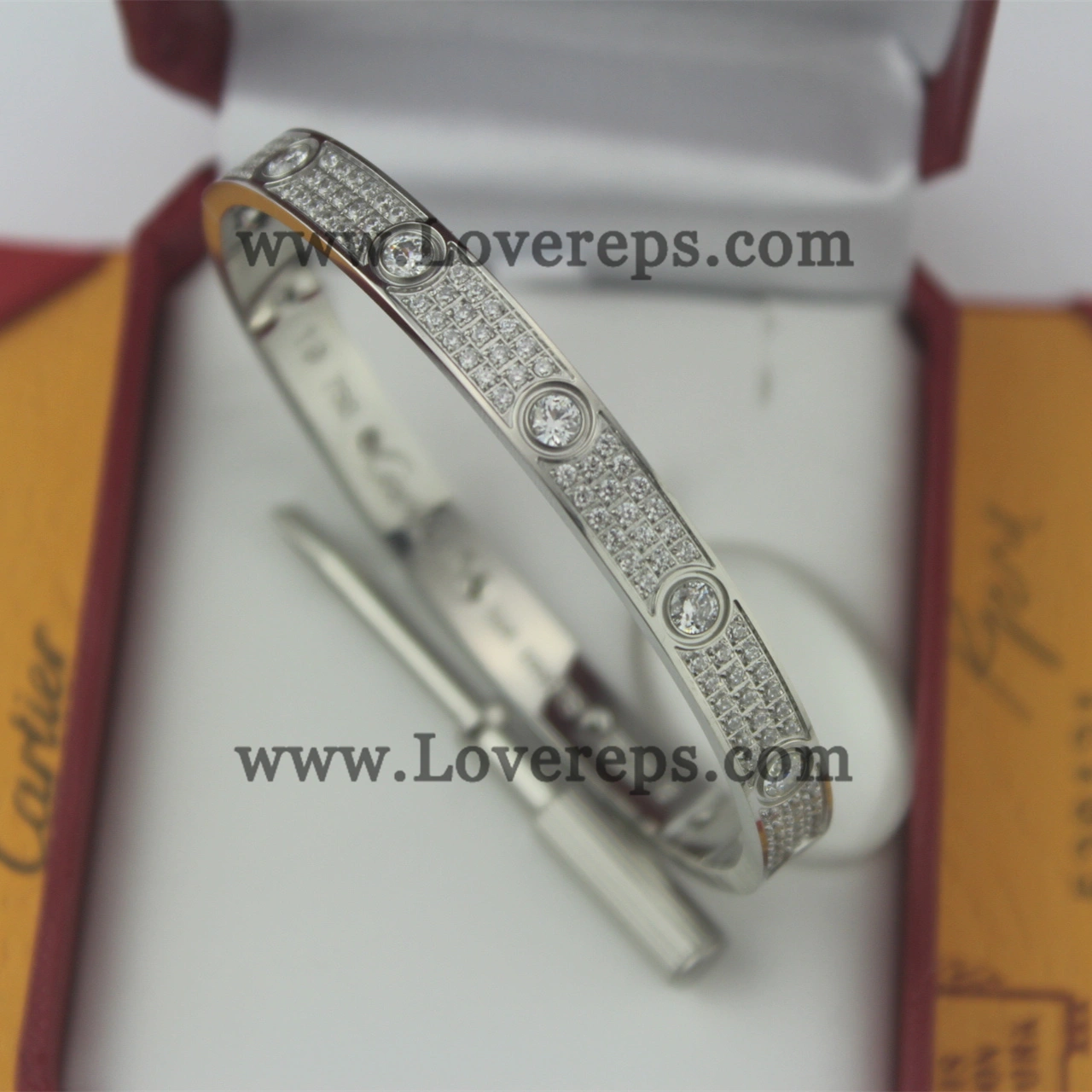 Normal Version Cartier Diamond-Paved Love Bracelet with 10 Big Diamonds White Gold (With screwdriver