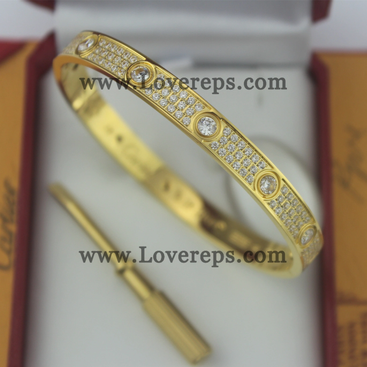 Normal Version Cartier Diamond-Paved Love Bracelet with 10 Big Diamonds Yellow Gold (With screwdriver