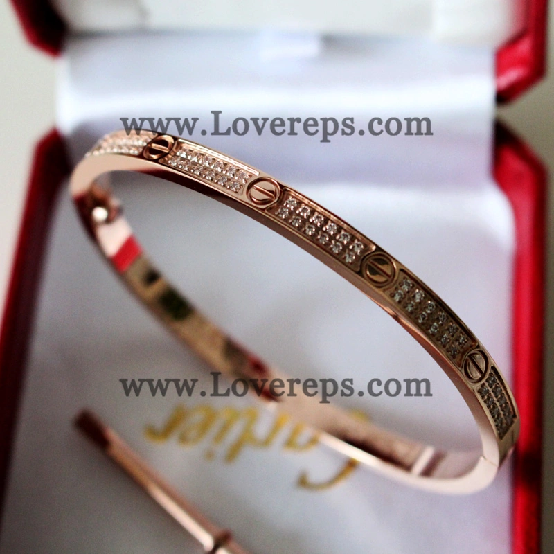 Normal Version Cartier Love Bracelet Small Model Pink Gold With Pave Diamonds