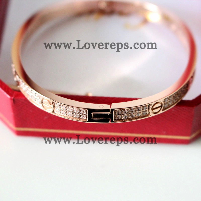 Normal Version Cartier Love Bracelet Small Model Pink Gold With Pave Diamonds
