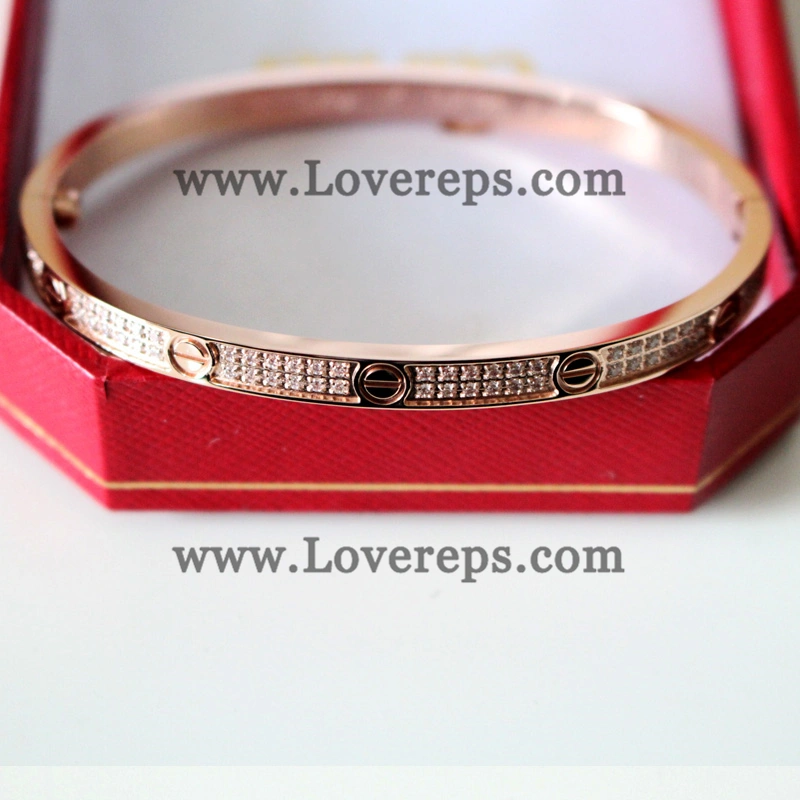Normal Version Cartier Love Bracelet Small Model Pink Gold With Pave Diamonds