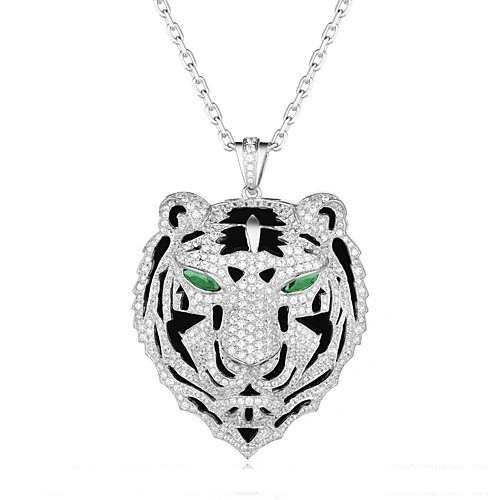 Panthere De Cartier Leopard Head Pendant In White Gold With Emeralds And Diamonds