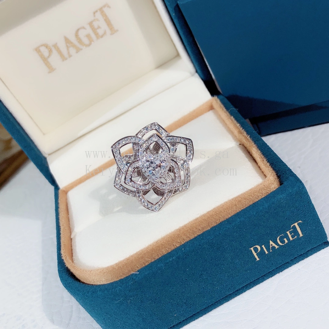 Piaget Big Rose Ring White Gold with Pave Diamonds