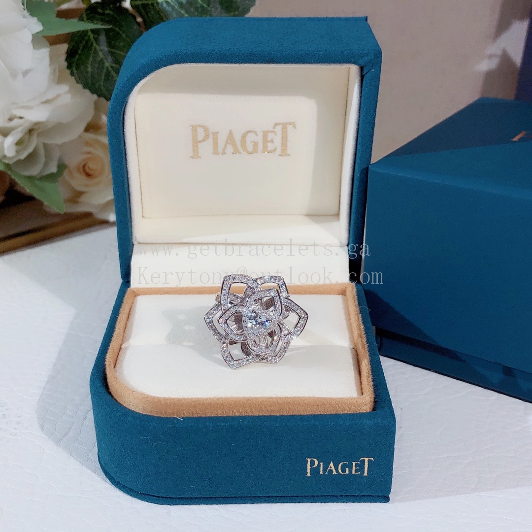 Piaget Big Rose Ring White Gold with Pave Diamonds