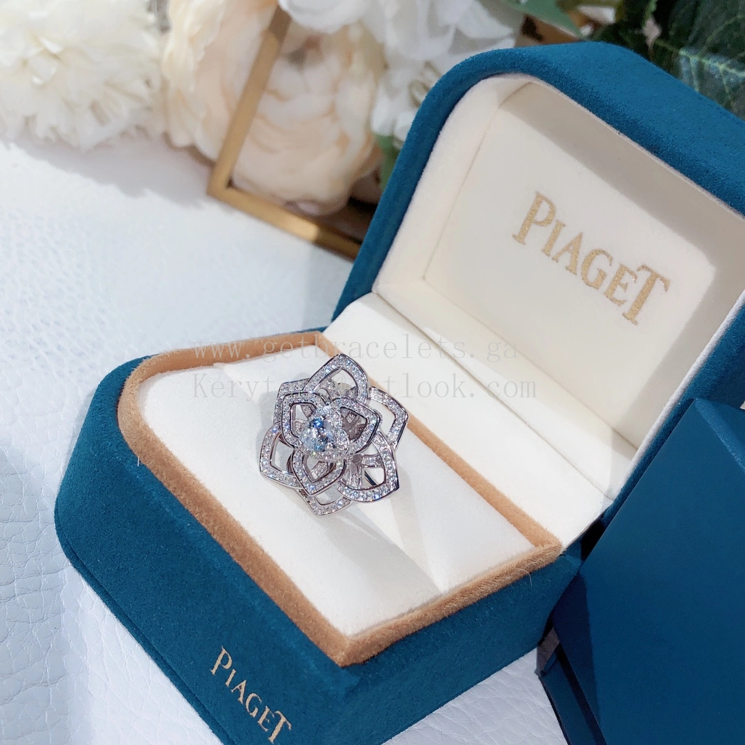 Piaget Big Rose Ring White Gold with Pave Diamonds
