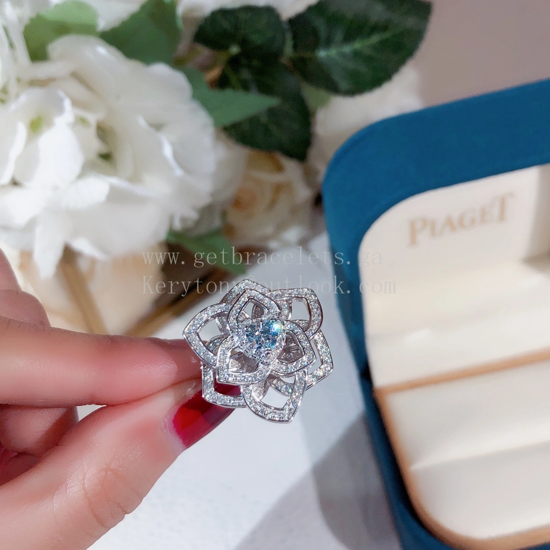 Piaget Big Rose Ring White Gold with Pave Diamonds