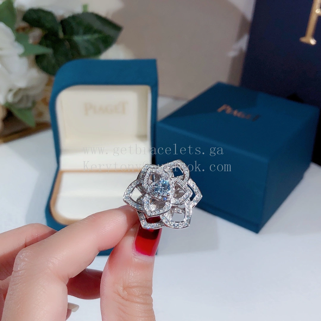 Piaget Big Rose Ring White Gold with Pave Diamonds
