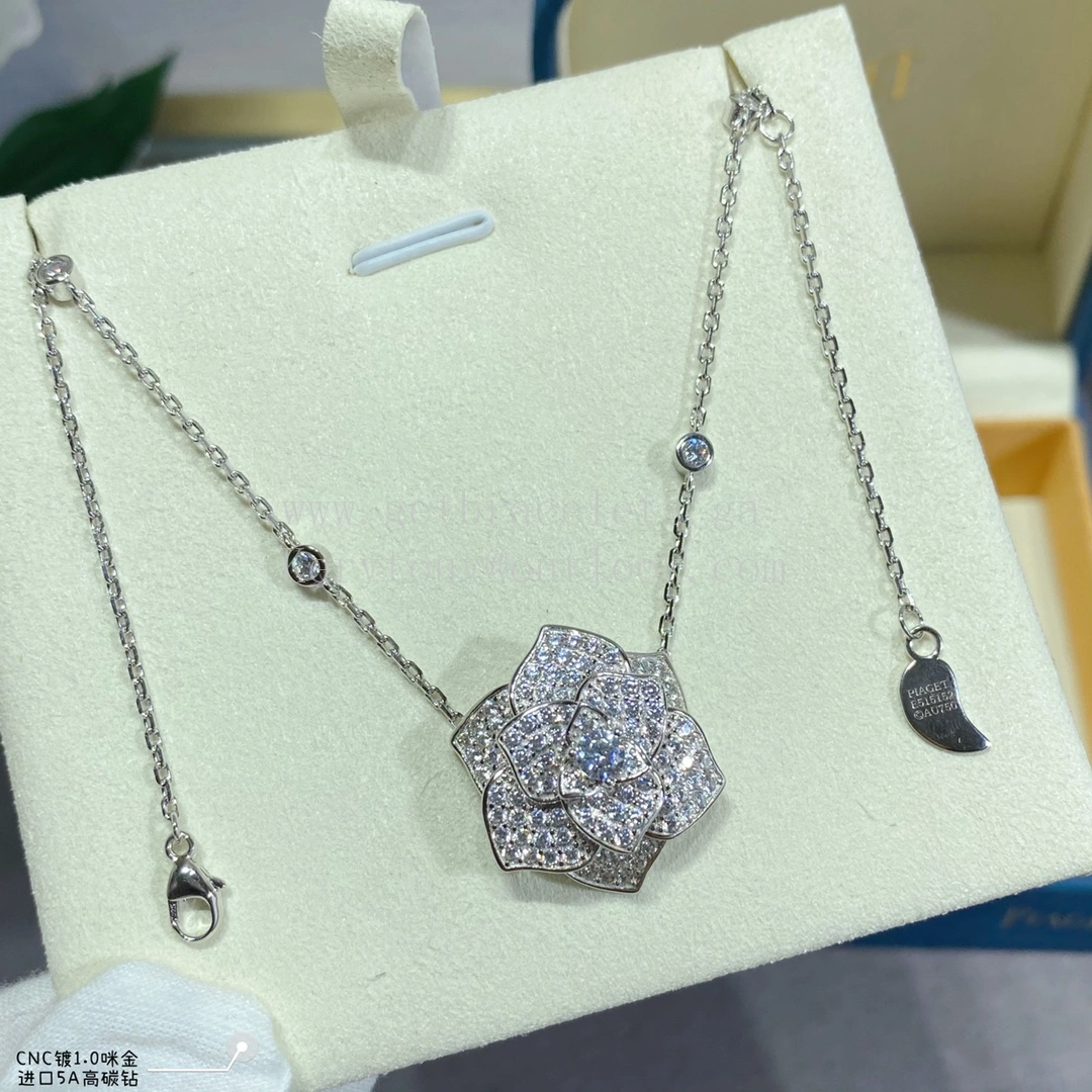 Piaget Large Rose Pendant Necklace White Gold With Diamonds