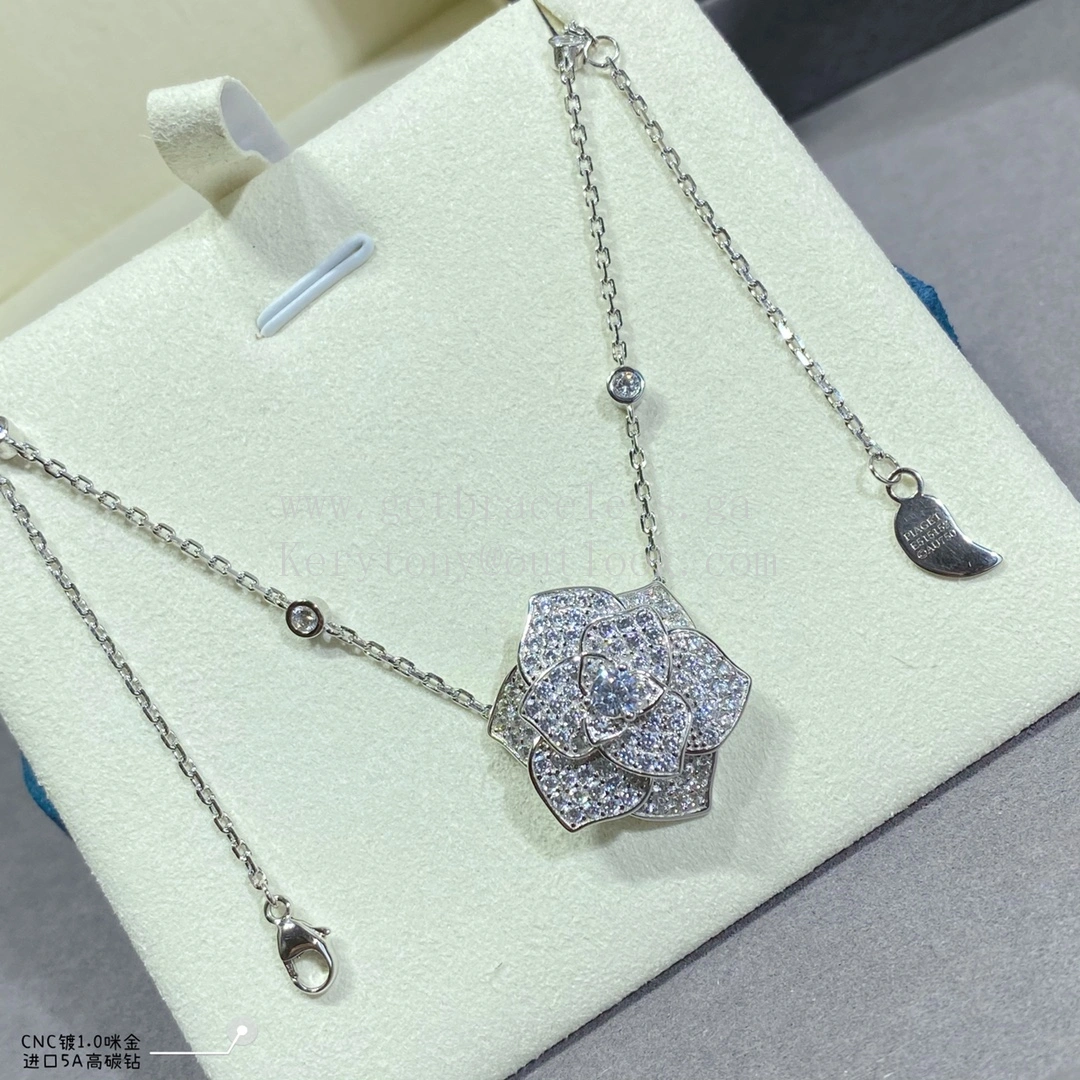 Piaget Large Rose Pendant Necklace White Gold With Diamonds