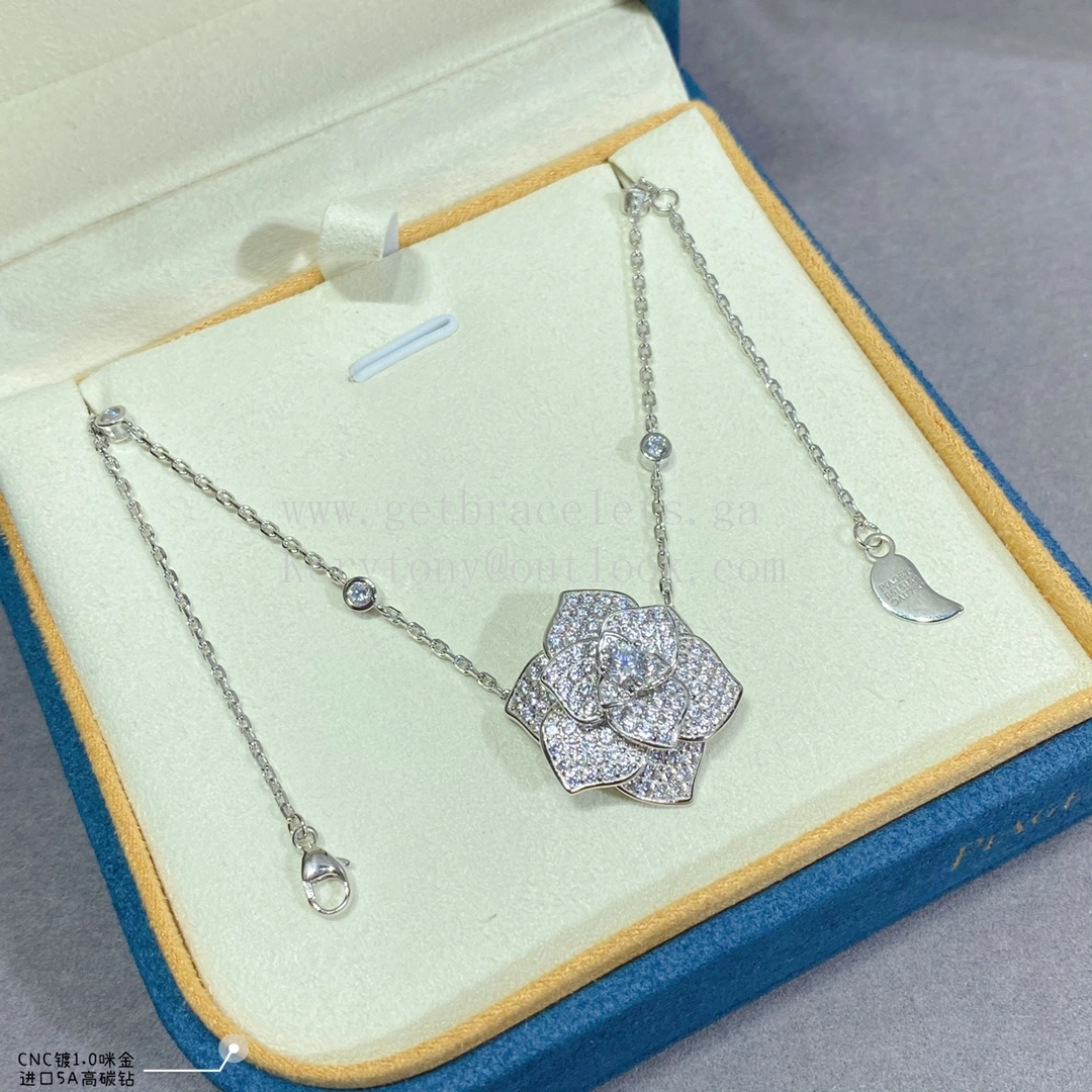 Piaget Large Rose Pendant Necklace White Gold With Diamonds