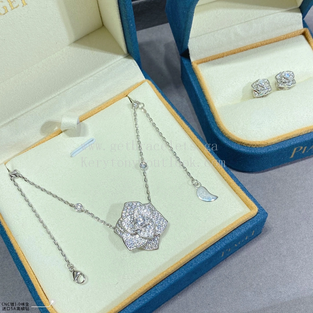 Piaget Large Rose Pendant Necklace White Gold With Diamonds