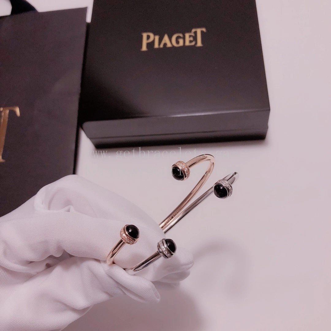 Piaget Possession Open Bangle Bracelet Black Ceramic Cabochons With Diamonds Rose Gold White Gold