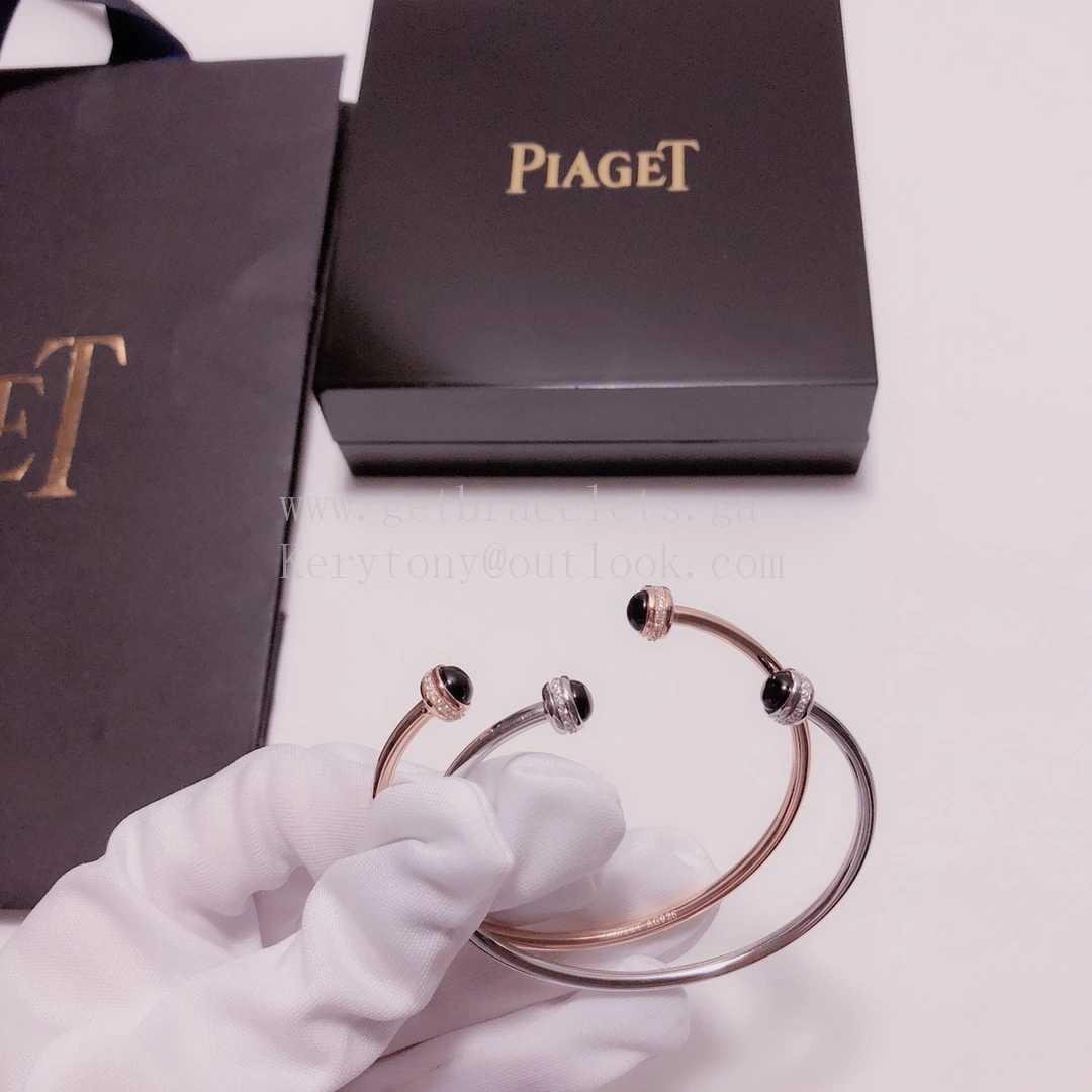 Piaget Possession Open Bangle Bracelet Black Ceramic Cabochons With Diamonds Rose Gold White Gold