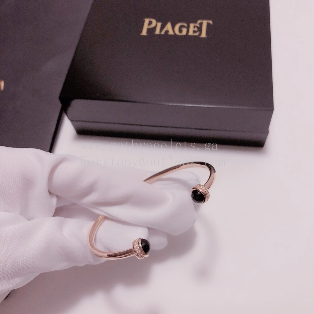 Piaget Possession Open Bangle Bracelet Black Ceramic Cabochons With Diamonds Rose Gold White Gold