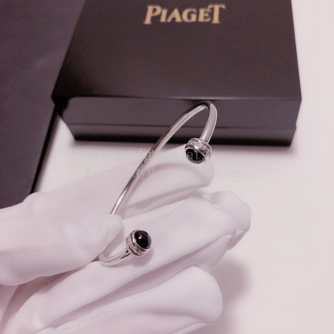 Piaget Possession Open Bangle Bracelet Black Ceramic Cabochons With Diamonds Rose Gold White Gold