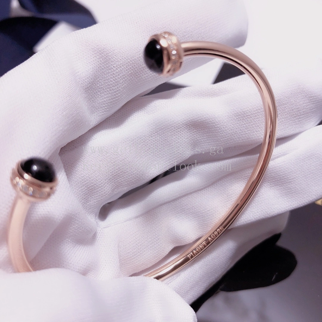 Piaget Possession Open Bangle Bracelet Black Ceramic Cabochons With Diamonds Rose Gold White Gold