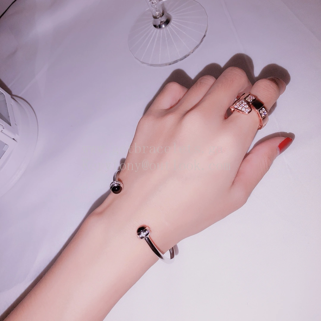 Piaget Possession Open Bangle Bracelet Black Ceramic Cabochons With Diamonds Rose Gold White Gold