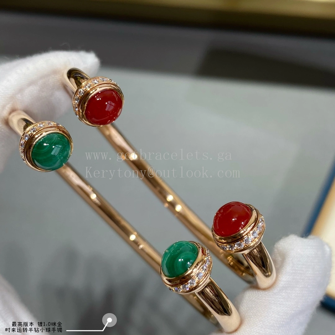 Piaget Possession Open Bangle Bracelet Carnelian Cabochons Malachite Cabochons With Diamonds Rose Gold