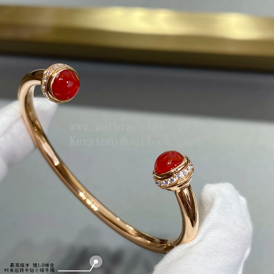 Piaget Possession Open Bangle Bracelet Carnelian Cabochons Malachite Cabochons With Diamonds Rose Gold