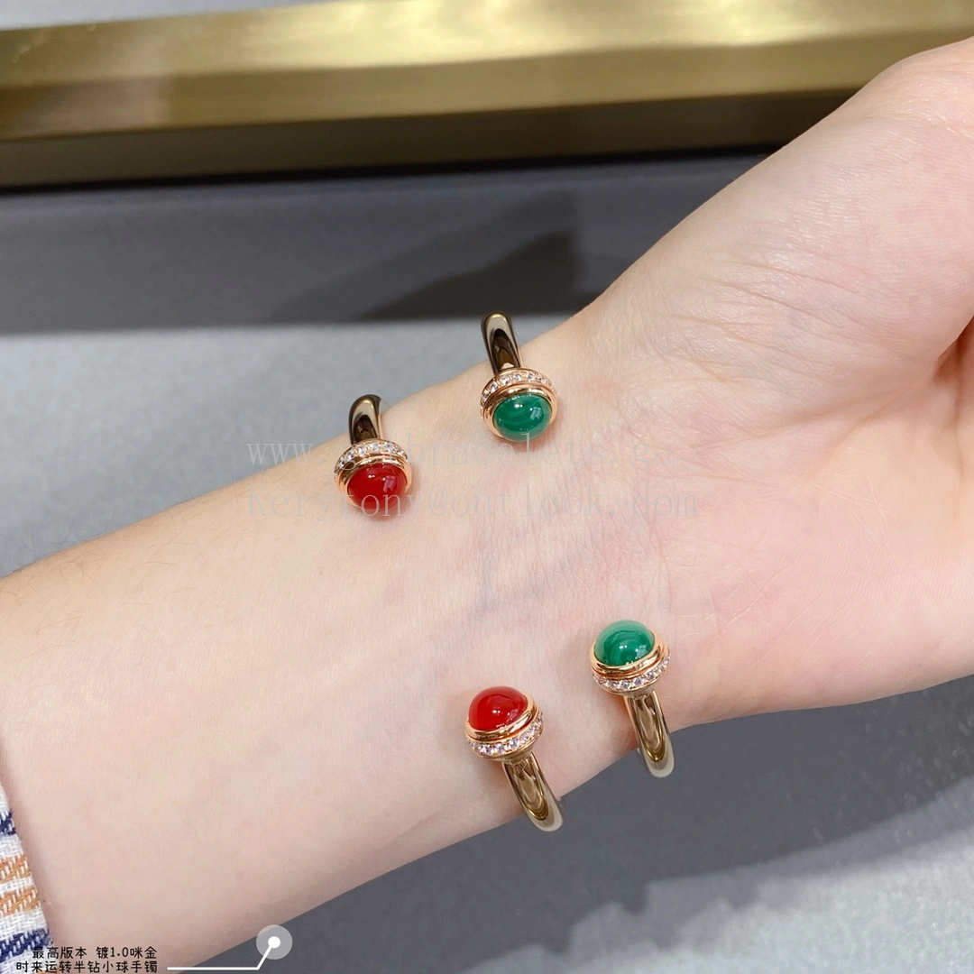 Piaget Possession Open Bangle Bracelet Carnelian Cabochons Malachite Cabochons With Diamonds Rose Gold