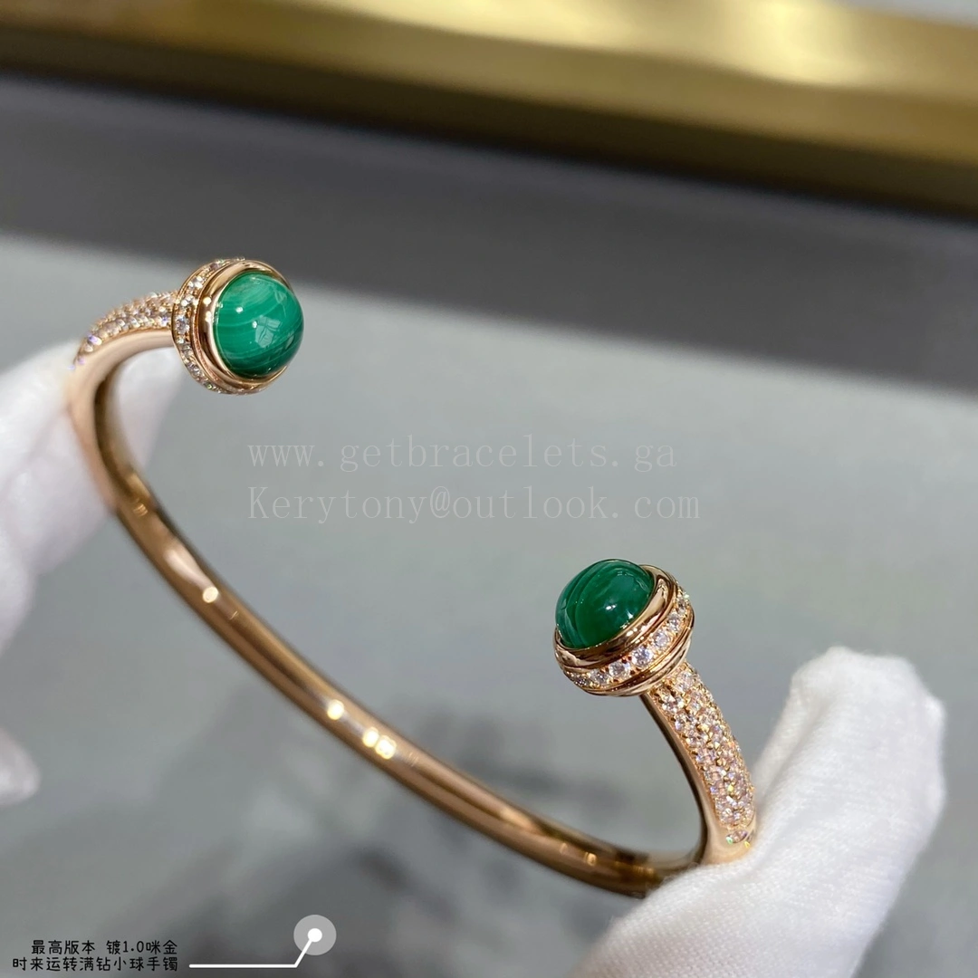 Piaget Possession Open Bangle Bracelet Carnelian Cabochons Malachite Cabochons With Pave Diamonds Rose Gold