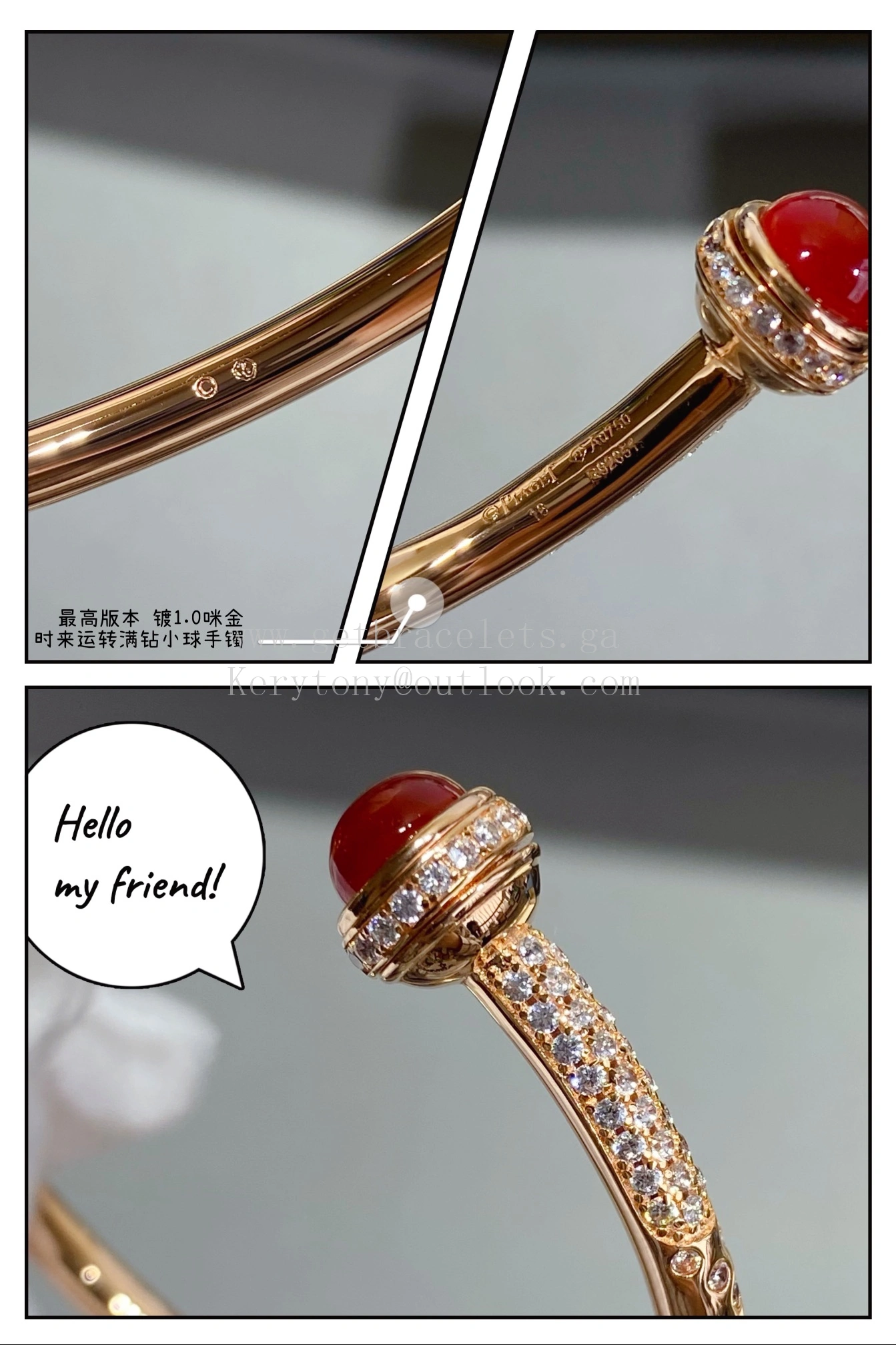 Piaget Possession Open Bangle Bracelet Carnelian Cabochons Malachite Cabochons With Pave Diamonds Rose Gold