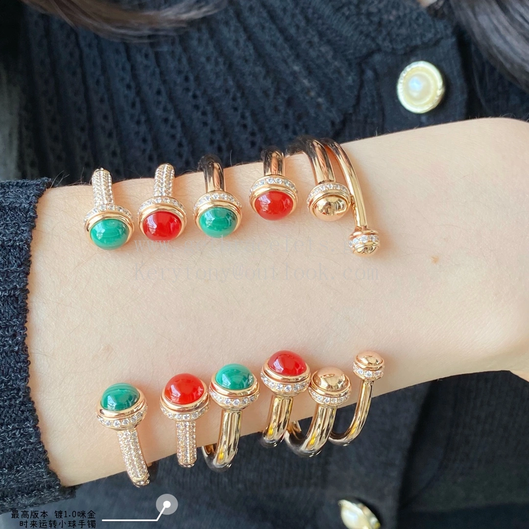 Piaget Possession Open Bangle Bracelet Carnelian Cabochons Malachite Cabochons With Pave Diamonds Rose Gold