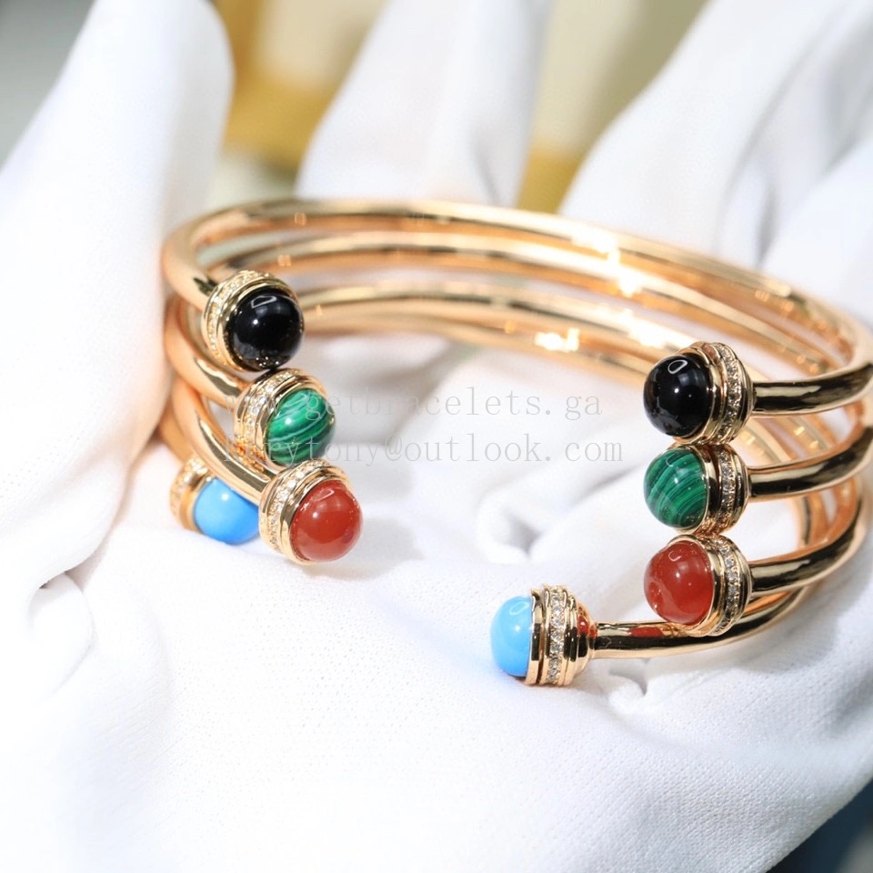 Piaget Possession Open Bangle Bracelet Rose Gold with Natural Stone and Diamonds