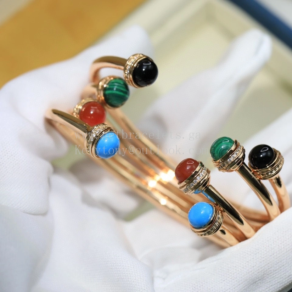 Piaget Possession Open Bangle Bracelet Rose Gold with Natural Stone and Diamonds