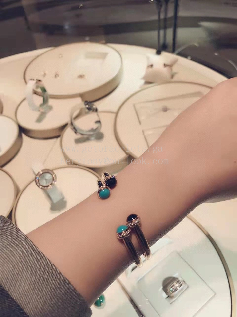 Piaget Possession Open Bangle Bracelet Rose Gold with Natural Stone and Diamonds