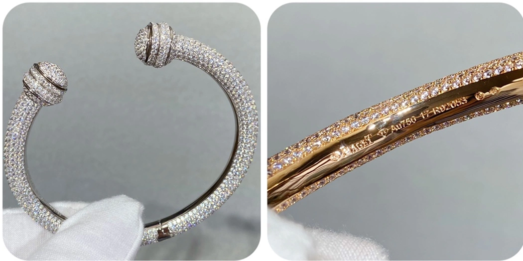 Piaget Possession Open Bangle Bracelet With Pave Diamonds Rose Gold White Gold