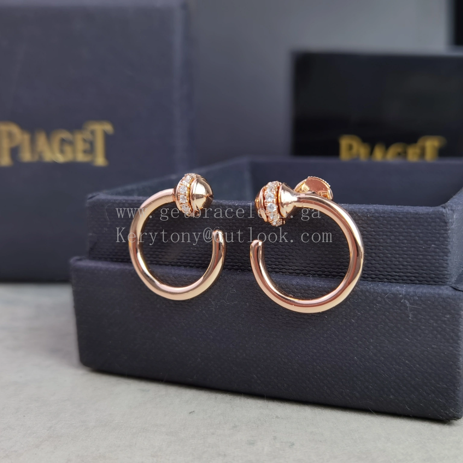 Piaget Possession Open Hoop Earrings Rose Gold with Diamonds