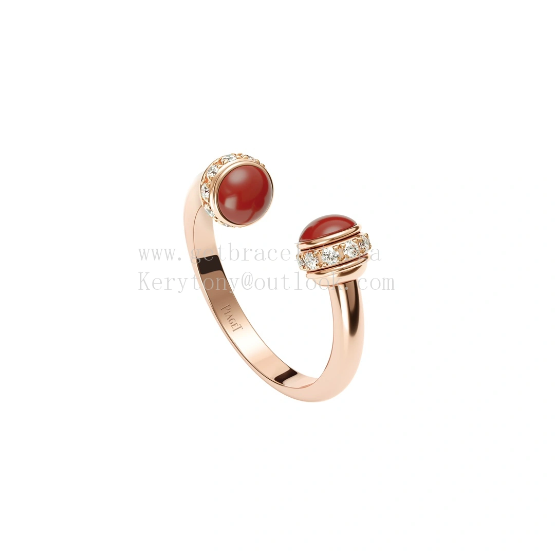 Piaget Possession Open Ring With Diamonds and Carnelian Cabochons Rose Gold