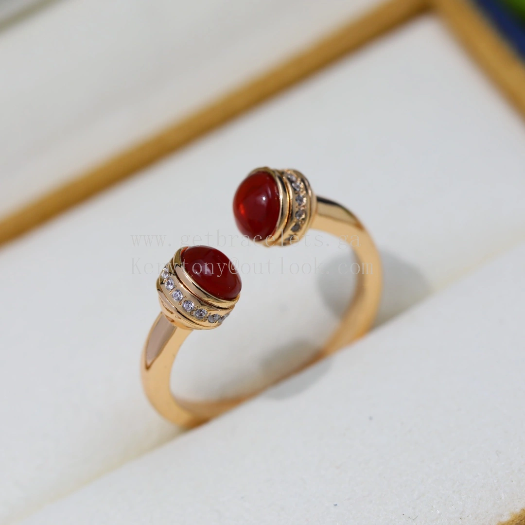 Piaget Possession Open Ring With Diamonds and Carnelian Cabochons Rose Gold