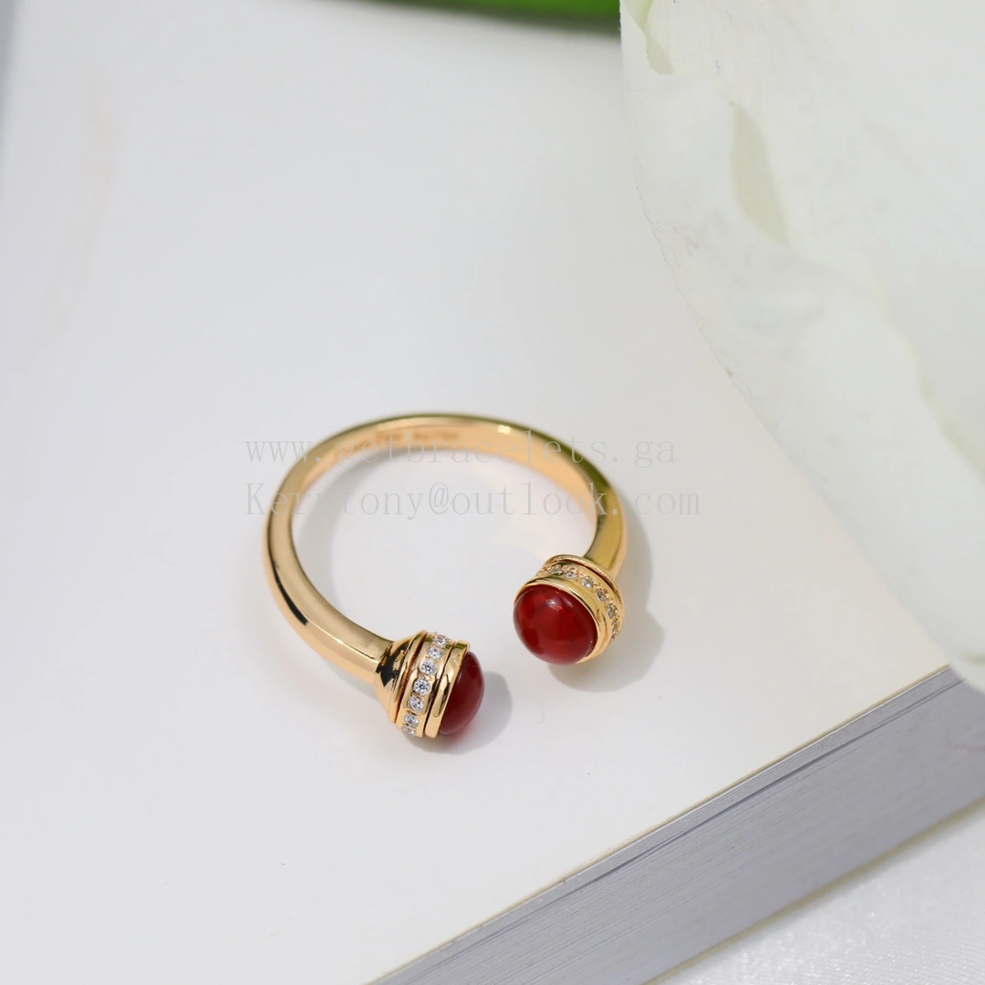 Piaget Possession Open Ring With Diamonds and Carnelian Cabochons Rose Gold
