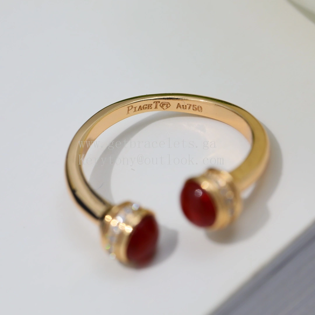 Piaget Possession Open Ring With Diamonds and Carnelian Cabochons Rose Gold